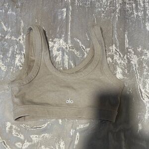 ALO Yoga Ribbed Sports Bra in Taupe